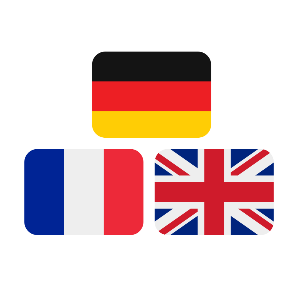 Die Landesflaggen von Deutschland, Frankreich und dem Vereinigten Königreich
