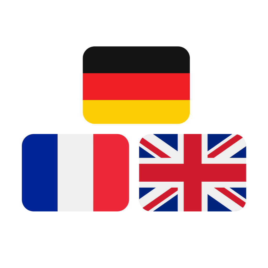 3 Flaggen Die Landesflaggen von Deutschland, Frankreich und dem Vereinigten Königreich